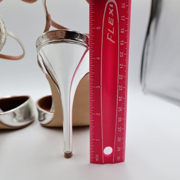 Steve Madden Pizzel Ankle Strap Stiletto Women's Size 8.5 Silver Chrome - Picture 9 of 9